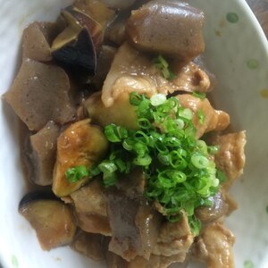 こんにゃく豚肉ナスの炒め煮